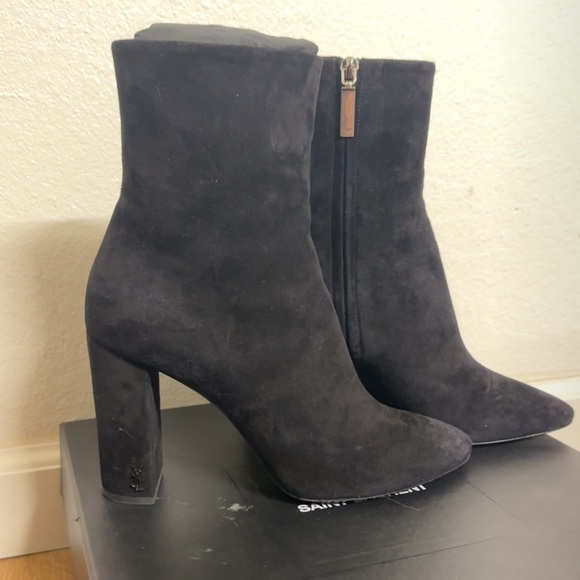 Yves Saint Laurent Black Suede Heeled Ankle Boots - Picture 3 of 12